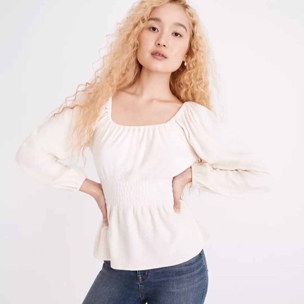 Madewell Plush Square-Neck Smocked Top